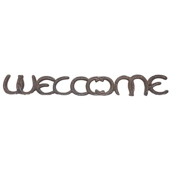 Horseshoe Welcome Sign Rustic Western Decor Wall Art Farmhouse Brown Cast Iron - Picture 1 of 7